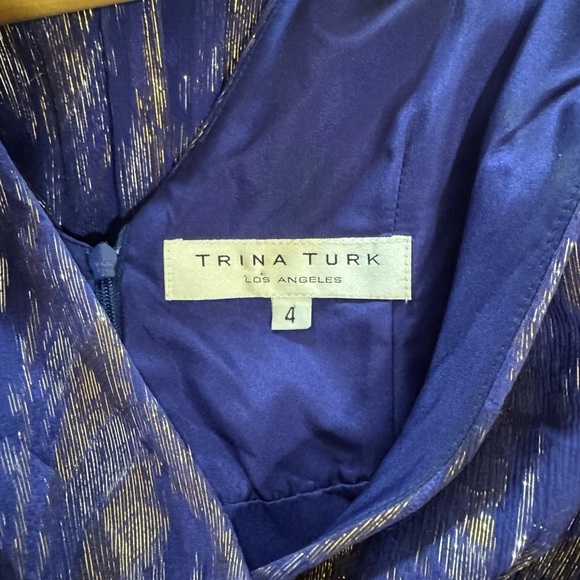 Women’s Trina Turk silk purple metallic sleeveless dress with deep v-neck Size 4 - Picture 3 of 4
